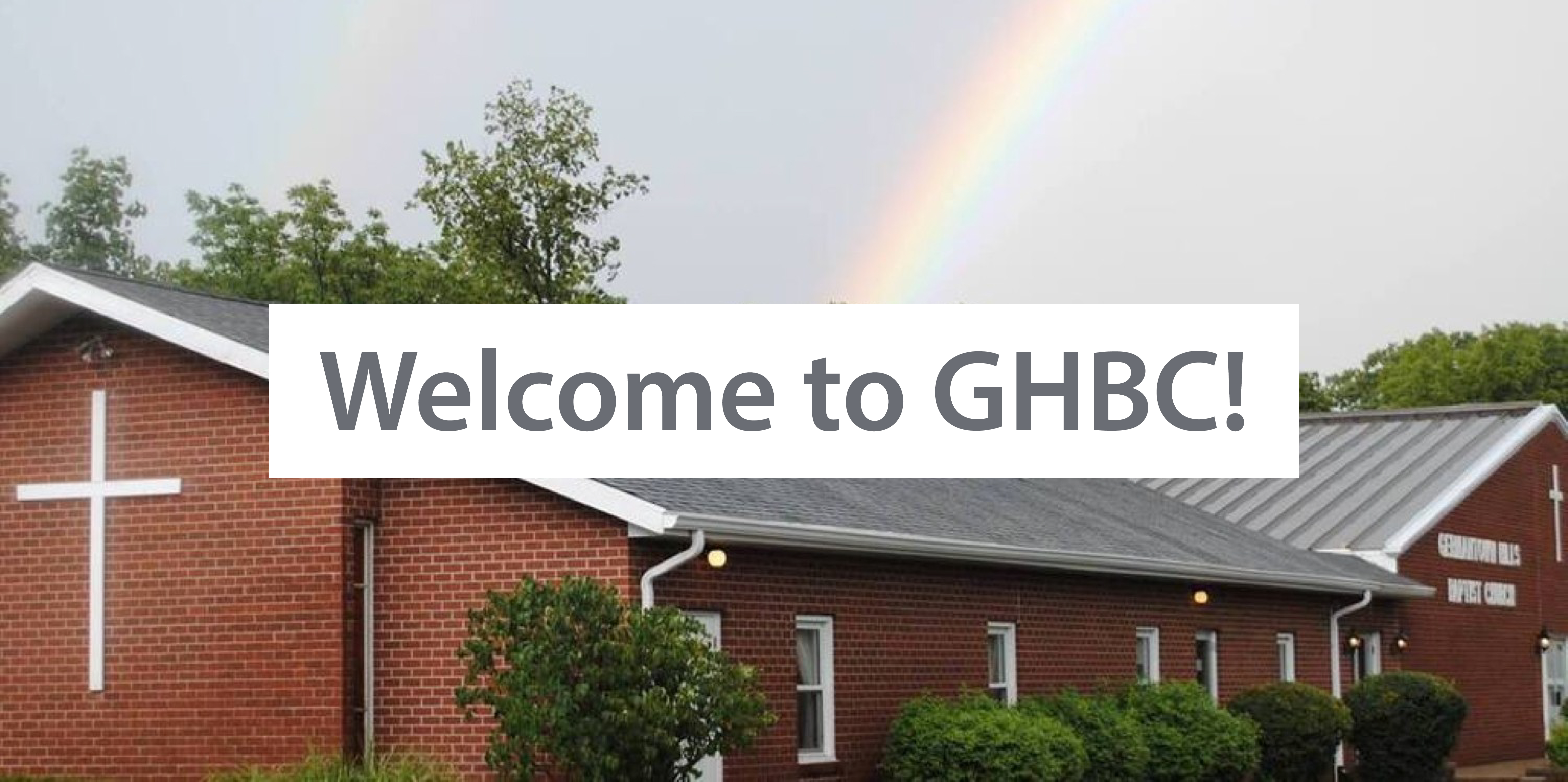 Exterior of GHBC building with overlayed text