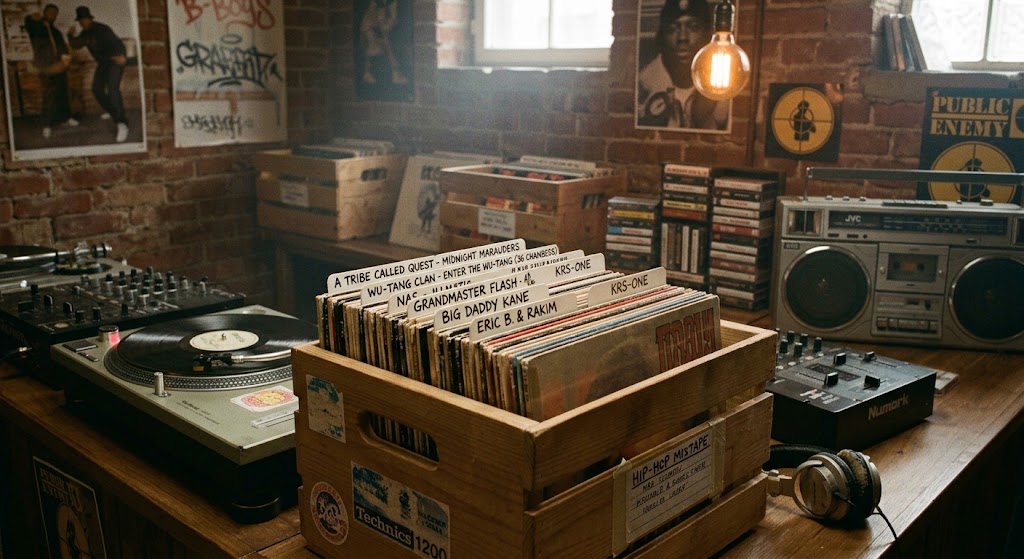 Old-school hip-hop vinyl records