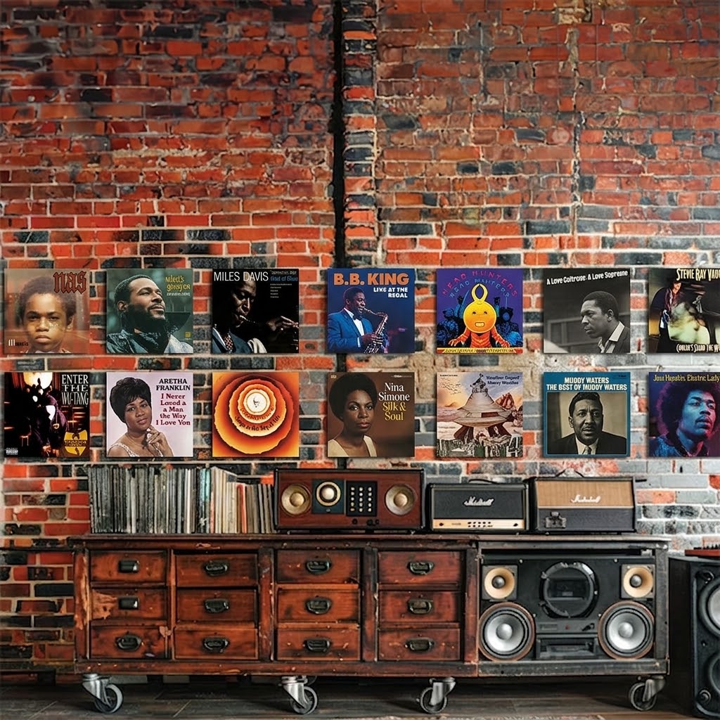 Wall display of vinyl records