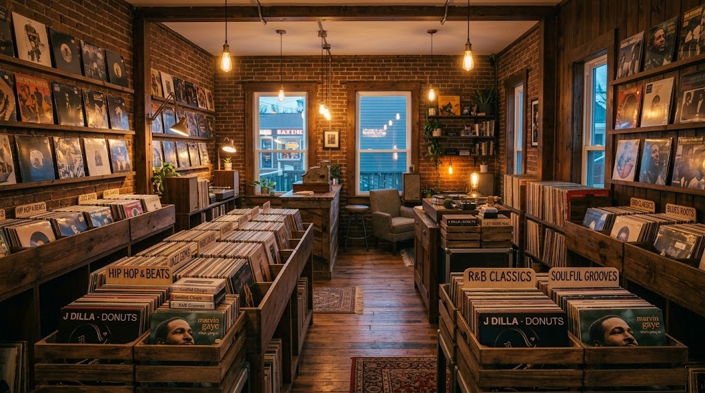 Interior of a vintage record store